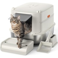 2-in-1 Stainless Steel Cat Litter Box with Lid, Extra Large Enclosed Cat Toilet with Charcoal Filter, Anti-Leak, Non-Stick, Easy to Clean, Odor Control for Big, Old, or Multiple Cats 2-in-1 Stainless Steel Cat Litter Box with Lid, Extra Large Enclosed Cat Toilet with Charcoal Filter, Anti-Leak, Non-Stick, Easy to Clean, Odor Control for Big, Old, or Multiple Cats