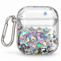 Earbud Case Cover, Clear Holographic Heart Glitter, Metal Clip Earbud Case Cover, Clear Holographic Heart Glitter, Metal Clip