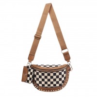 Checkered Crossbody Bag for Women, Crescent Plaid Shoulder Purse with Adjustable Strap, Zipper Closure, Mini Card Pouch, Studded Fashion Bag for Daily Travel Model 389-P Checkered Crossbody Bag for Women, Crescent Plaid Shoulder Purse with Adjustable Strap, Zipper Closure, Mini Card Pouch, Studded Fashion Bag for Daily Travel Model 389-P