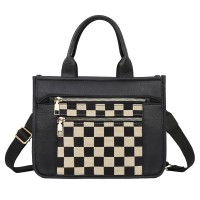 Checkered Crossbody Tote Bag for Women, Large Capacity Plaid Shoulder Handbag with Adjustable Strap, Zipper Pockets, Top Handles, Black/Brown Daily Travel Purse Model D-P Checkered Crossbody Tote Bag for Women, Large Capacity Plaid Shoulder Handbag with Adjustable Strap, Zipper Pockets, Top Handles, Black/Brown Daily Travel Purse Model D-P