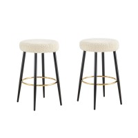 2-Piece Bar Stool Set, 25.2" & 29" Counter Height Bar Chairs with Gold Footrest, Soft Sherpa Fabric, Black Metal Legs – Modern Upholstered Counter Stools for Kitchen Island, Dining Room, Bar 2-Piece Bar Stool Set, 25.2" & 29" Counter Height Bar Chairs with Gold Footrest, Soft Sherpa Fabric, Black Metal Legs – Modern Upholstered Counter Stools for Kitchen Island, Dining Room, Bar