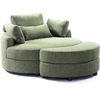 Oversized Round Barrel Chair with Storage Ottoman, 51.2" Swivel Lounge Chair with 4 Pillows, Modern Accent Sofa for Living Room/Bedroom, Comfy Upholstered Fabric Leisure Chair – Light Green/Dark Grey/Light Grey Oversized Round Barrel Chair with Storage Ottoman, 51.2" Swivel Lounge Chair with 4 Pillows, Modern Accent Sofa for Living Room/Bedroom, Comfy Upholstered Fabric Leisure Chair – Light Green/Dark Grey/Light Grey