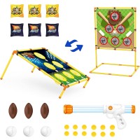 Bean Bag Toss Game Set, 2-in-1 Party Game Set with Bag Toss and Foam Shooting Game, Air Popper, 12 Foam Balls, 3 Footballs, 3 Baseballs, 6 Bean Bags - 676707B