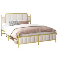 Queen Size Upholstered Bed Frame, Metal Bed Frame with Linen Fabric Headboard, Under Bed Storage, No Box Spring Required (Beige) - BD017QNGDWH