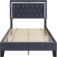 King Size Upholstered Bed Frame with Diamond Tufted Headboard, Velvet Platform Bed with Sturdy Wooden Slats, No Box Spring Needed – Dark Blue Model HOS-UP-020 King Size Upholstered Bed Frame with Diamond Tufted Headboard, Velvet Platform Bed with Sturdy Wooden Slats, No Box Spring Needed – Dark Blue Model HOS-UP-020