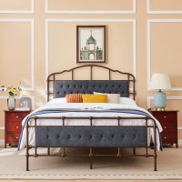 Queen Size Metal Bed Frame with Boucle Fabric Headboard, Wooden Slat Support, No Box Spring Needed (Dark Grey) - B933-Q017 Queen Size Metal Bed Frame with Boucle Fabric Headboard, Wooden Slat Support, No Box Spring Needed (Dark Grey) - B933-Q017