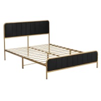 Queen Size Metal Bed Frame with Upholstered Headboard & Footboard, Gold and Black Modern Platform Bed, No Box Spring Needed, Noise-Free Sturdy Steel Slats – HOS-UP-053Q Queen Size Metal Bed Frame with Upholstered Headboard & Footboard, Gold and Black Modern Platform Bed, No Box Spring Needed, Noise-Free Sturdy Steel Slats – HOS-UP-053Q