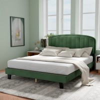 Full Size Bed Frame, Upholstered Velvet Platform Bed with Adjustable Headboard, Wood Slat Support, No Box Spring Needed (Green) - USAN1051340-10