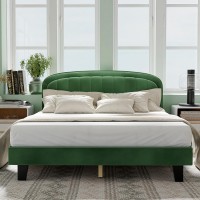 Queen Size Bed Frame, Upholstered Velvet Platform Bed with Adjustable Headboard, Wood Slat Support, No Box Spring Needed (Green) - USAN1051340-11