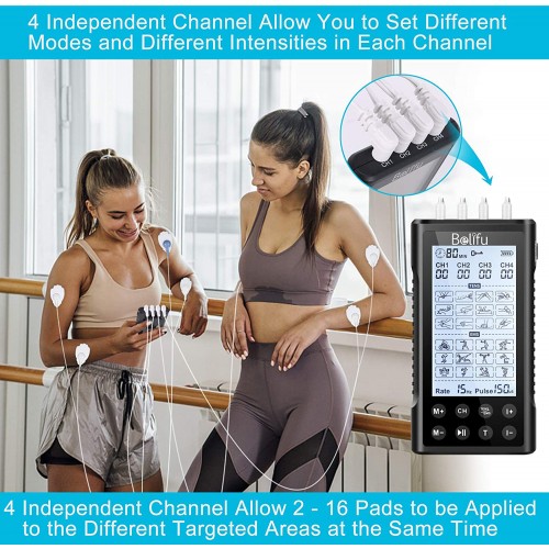 Belifu Dual Channel TENS EMS Unit 24 Modes Muscle Stimulator for