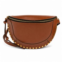 Studded Crescent Crossbody Bag for Women, Adjustable Shoulder Purse with Zip Top Closure, Brown Faux Leather Half Moon Handbag, 28 x 18 x 7 cm, Everyday Travel Shopping Bag Model 389 Studded Crescent Crossbody Bag for Women, Adjustable Shoulder Purse with Zip Top Closure, Brown Faux Leather Half Moon Handbag, 28 x 18 x 7 cm, Everyday Travel Shopping Bag Model 389