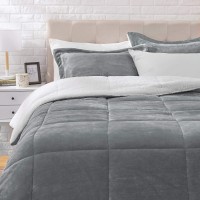 3-Piece Bedding Set, Micromink Sherpa Blanket Bed Set with 2 Pillow Shams, Ultra-Soft, Fray- Resistant (Charcoal) - Full / Queen - 2995