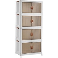4-Tier Stackable Storage Cabinet with Transparent Doors, Modern Plastic Storage Organizer with Leather Handles & Wheels for Kitchen, Living Room, Bedroom – 60.5×38×136cm White Model 9016  4-Tier Stackable Storage Cabinet with Transparent Doors, Modern Plastic Storage Organizer with Leather Handles & Wheels for Kitchen, Living Room, Bedroom – 60.5×38×136cm White Model 9016