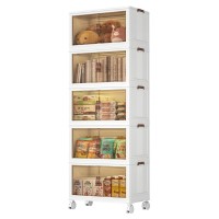 5 Tier Stackable Storage Shelf, Collapsible Closet Organizer Transparent Storage Boxes with Wheels for Home, Kitchen, Bedroom, Closet - 9012