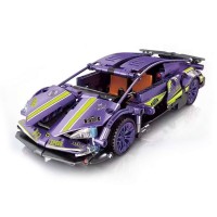 405 PCS Car Building Blocks Set, 1:18 Scale Purple Lamborghini Super Car Model with Pull-Back Motor - BLK-069