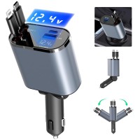 4 in 1 Retractable Car Charger, USB C Car Charger 100W with Dual Retractable Cables, Dual USB Ports, Voltage Display for iPhone, Android  - X004CB2SEZ 4 in 1 Retractable Car Charger, USB C Car Charger 100W with Dual Retractable Cables, Dual USB Ports, Voltage Display for iPhone, Android  - X004CB2SEZ