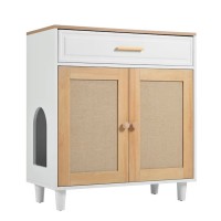 Cat Litter Box Enclosure Furniture, Hidden Cat Washroom Cabinet with Scratcher Doors, Storage Drawer, 2 AC Outlets & 2 USB Ports, 31.5 x 15.8 x 32.5 in, White/Natural Side Table Cat Litter Box Enclosure Furniture, Hidden Cat Washroom Cabinet with Scratcher Doors, Storage Drawer, 2 AC Outlets & 2 USB Ports, 31.5 x 15.8 x 32.5 in, White/Natural Side Table