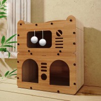 Double-Layer Cat House with Scratching Surface and Plush Balls, Multi-Level Cat Condo Bed, Durable Corrugated Paper Cat Furniture for Indoor Cats, 48×24×54 cm Double-Layer Cat House with Scratching Surface and Plush Balls, Multi-Level Cat Condo Bed, Durable Corrugated Paper Cat Furniture for Indoor Cats, 48×24×54 cm