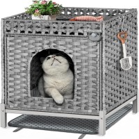 PE Rattan Cat Litter Box Enclosure with Ventilation Base, Hidden Litter Furniture and Cat House with Cushion Top, Indoor Cat Bed & Storage Model-RXKE03 PE Rattan Cat Litter Box Enclosure with Ventilation Base, Hidden Litter Furniture and Cat House with Cushion Top, Indoor Cat Bed & Storage Model-RXKE03