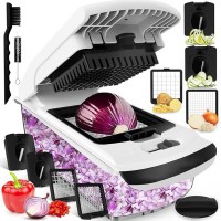 4-in-1 Vegetable Chopper, Onion Dicer & Spiralizer with 1.2L Container, 4 Interchangeable Stainless Steel Blades, Food Chopper for Vegetables, Fruits, Potatoes, Zucchini, Dishwasher Safe – White 4-in-1 Vegetable Chopper, Onion Dicer & Spiralizer with 1.2L Container, 4 Interchangeable Stainless Steel Blades, Food Chopper for Vegetables, Fruits, Potatoes, Zucchini, Dishwasher Safe – White