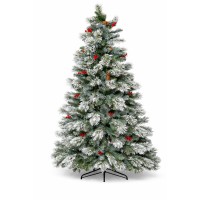 6.2FT Snow Flocked Artificial Christmas Tree PE & PVC Tips with Pinecones & Red Berries | Easy 3-Section Assembly, Metal Stand Indoor Holiday Home Décor Model BG065T738 6.2FT Snow Flocked Artificial Christmas Tree PE & PVC Tips with Pinecones & Red Berries | Easy 3-Section Assembly, Metal Stand Indoor Holiday Home Décor Model BG065T738