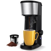 BONSEN KITCHEN Single Serve Coffee Maker, 14oz Compact Coffee Machine with Auto Shut-Off, Reusable Filter for Ground Coffee, Home, Kitchen, Travel - CM8104