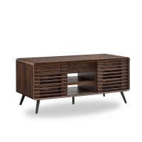 Lift Top Coffee Table, 48 Inch Mid Century Modern Coffee Table with Hidden Storage, Sliding Slatted Doors, Open Shelves, Rounded Edges, Wood Grain Finish for Living Room Lift Top Coffee Table, 48 Inch Mid Century Modern Coffee Table with Hidden Storage, Sliding Slatted Doors, Open Shelves, Rounded Edges, Wood Grain Finish for Living Room