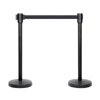 2-Pack Crowd Control Stanchion, 36" Black Stanchion with 6.5 Foot Retractable Belts for High Traffic, Events - RS-36BK/N