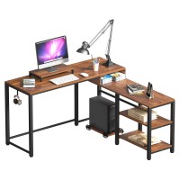 L-Shaped Computer Desk, 50" inch Rustic Wood Corner Desk with Metal Frame, Storage Shelves, Headphone Hook for Home, Office - HJ-CDESK-150-B