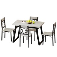 5-Piece Dining Table Set, Rustic Farmhouse Style Wooden Kitchen Table and 4 Chairs for Home, Kitchen, Dining Room (Grey) - GS602 5-Piece Dining Table Set, Rustic Farmhouse Style Wooden Kitchen Table and 4 Chairs for Home, Kitchen, Dining Room (Grey) - GS602