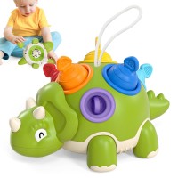 Baby Dinosaur Sensory Toy, Pull-Pop Silicone Baby Toy for 6-12-18 Months Early Development, Babies, Toddlers, Fine Motor Skills (Green) - BWL-101Y