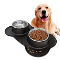 Stainless Steel Dog Bowl with Non Spill Skid Resistant Silicone Mat Feeder Bowls for Dogs, Cats, Pets (M)