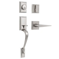 Front Door Lock Set with Handle, Traditional Keyed Handle Set, Easy to Install, for Home, Office, Hotel (Satin Nickel) - S-S115