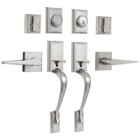 Double Door Lock Set, Front Entrance Door Handle Set with Single Cylinder Deadbolt and Lever Handle (Satin-Nickel) - S-S117