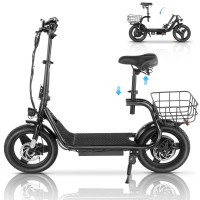 Adult Electric Scooter with Seat, 750W Motor, 14-Inch Pneumatic Tires, Foldable Handlebar, Rear Basket, Front & Rear Disc Brakes, LED Lights, LCD Display, Black Commuter E-Scooter Model P1402 Adult Electric Scooter with Seat, 750W Motor, 14-Inch Pneumatic Tires, Foldable Handlebar, Rear Basket, Front & Rear Disc Brakes, LED Lights, LCD Display, Black Commuter E-Scooter Model P1402