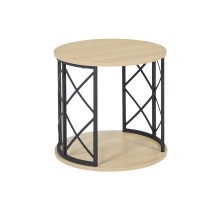 Modern Round End Table with Open Storage Shelf, Metal Frame with Wood Finish Top, Easy Assembly Side Table for Living Room, Bedroom, Office - 21.7” D x 19.6” H