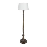58 inch Floor Lamp, Rustic Grey Faux Wood Floor Lamp with Hardback Shade, Double Pull Switch - PL4313
