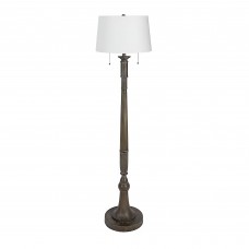 58 inch Floor Lamp, Rustic Grey Faux Wood Floor Lamp with Hardback Shade, Double Pull Switch - PL4313