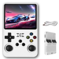 R36S Handheld Game Console, 3.5 inch IPS 10000+ Retro Games HD Dual System Game Console 128GB (White)