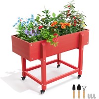 LUE BONA 39" inch Garden Bed, HDPS Raised Planter Box with Wheels for Outdoor, Plants, Vegetables, Flowers, Fruits - TX-004