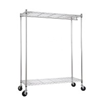 WANNAKEEP 2-Tier Extra Wide Garment Rack, 48" x 18" x 62.75" Rolling Wardrobe Clothing Rack with 2 Shelves, Hanging Bar, Wheels - A163057