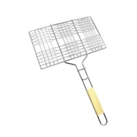BBQ Grill Basket, Stainless Steel Grilling Rack with Wooden Handle, Locking Wire Mesh Grill Net for Fish, Vegetables, Steak and Outdoor Barbecue, 33.5 x 20 cm BBQ Grill Basket, Stainless Steel Grilling Rack with Wooden Handle, Locking Wire Mesh Grill Net for Fish, Vegetables, Steak and Outdoor Barbecue, 33.5 x 20 cm