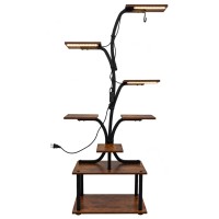 Indoor Plant Stand with Grow Lights 8 Shelves 63.4 in, Brown Indoor Plant Stand with Grow Lights 8 Shelves 63.4 in, Brown