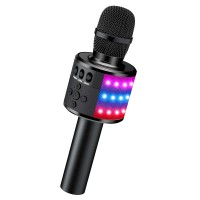 BONAOK Bluetooth Wireless Karaoke Microphone, 4-in1 Portable Handheld Mic with LED Lights, Karaoke Player for Kids, Adults - Q78