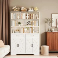 Large Kitchen Storage Cabinet with Hutch, 8-Tier Shelving & 2 Drawers White Pantry Cupboard with Doors, Anti-Tip Design, 47.2” Wide For Kitchen, Dining, Living Room Large Kitchen Storage Cabinet with Hutch, 8-Tier Shelving & 2 Drawers White Pantry Cupboard with Doors, Anti-Tip Design, 47.2” Wide For Kitchen, Dining, Living Room