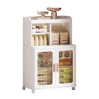 Mobile Storage Cabinet with Transparent Doors, Open Storage Shelves, 360° Rolling Wheels - 8851-2