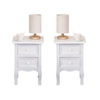 Set of 2 Bedside Table, Nightstand Organizer Storage Cabinet with 2 Drawers for Home, Bedroom (White) - D03-W-X