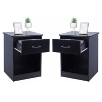 Set of 2 Nightstand, Bedside Table with Drawer and Open Shelf, Modern MDF Bedside Side End Table for Home, Bedroom (Black) - D04-BK-X