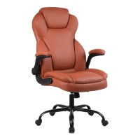 KASORIX Ergonomic Office Chair, Adjustable Swivel Chair with PU Leather, High-Back Lumbar Support, Flip-Up Armrests for Home, Office (Brown) - GD-9351