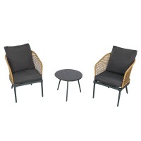 3-Piece Outdoor Furniture Set, Patio Wicker Bistro Set with Coffee Table and 2 Arm Chairs for Porch, Backyard - GA6003